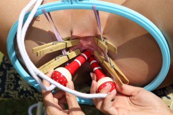 Shaved pussy object insertion