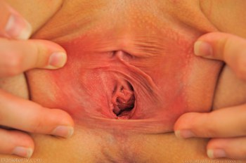 Chubby model Danielle spreading her pussy lips